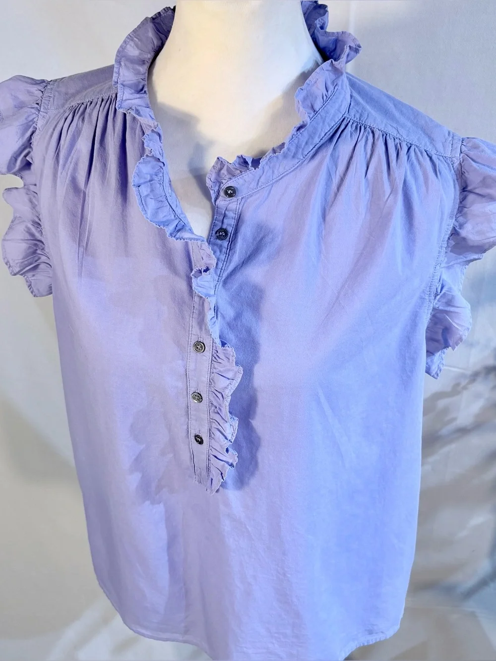 💥Xirena Bexie Top Lilac Petal Cotton Ruffle Sleeveless Blouse Sz L 🧡